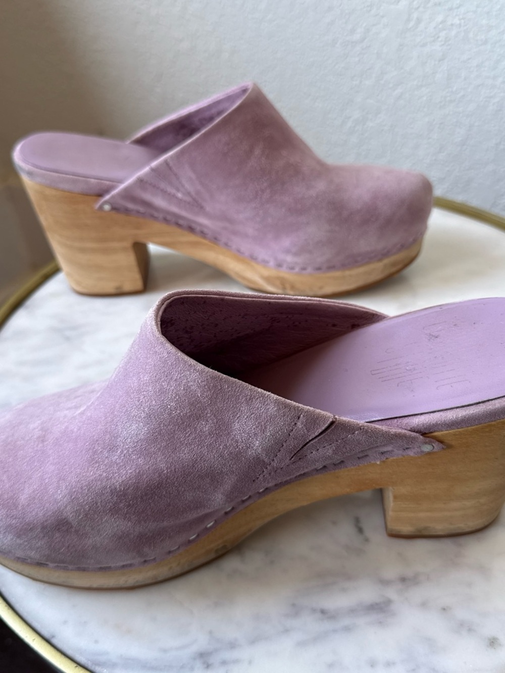 Charlotte Stone Lavender Suede Clog Mules - Picture 2 of 7
